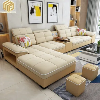 Naujo audinio sofos derinys paprastą modernią mažą šeimyninę odinę sofą galima išardyti ir skalbti