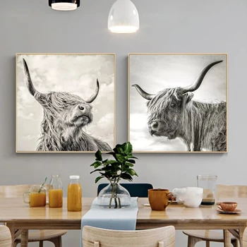 Nespalvota Aukštaitijos karvė Laukiniai gyvūnai Drobė Tapyba Šiuolaikiniai plakatai ir spaudiniai Sienų meno paveikslėliai svetainės namų dekorui