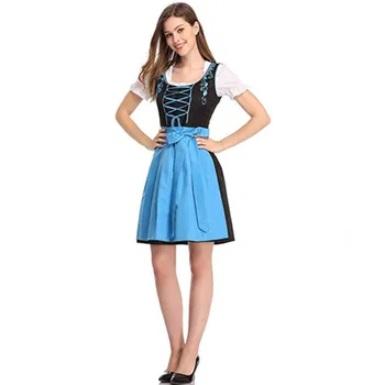 Oktoberfest Dirndl suknelė su prijuoste Moterys Ponios Tradicinis Bavarijos vokiečių alus Wench kostiumas Helovino puošni suknelė 4