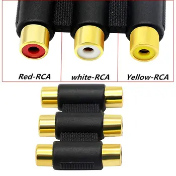  paauksuotas raudonas, geltonas ir baltas trijų krypčių 3RCA moteriškas ir moteriškas AV adapterio sėdynės garso ir vaizdo spalvų skirtumas Lotoso sąnarys
