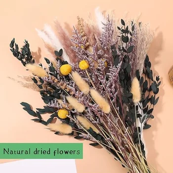 Pampo žolės dekoras Boho namų dekoro puokštė Natūralios pūkuotos džiovintos gėlės vestuvėms Gėlių kompozicijos Sieninis sodybos stalas Gruodis