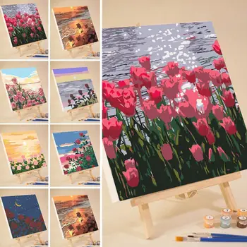 Pasidaryk pats skaitmeninė aliejinė tapyba rožių gėlių rankomsDažyta aliejinė tapyba Dažymas skaičiais Akrilo piešinys Modernus sienų namų dekoras
