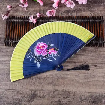 Patvarus sulankstomas ventiliatorius kinų stiliaus rankomis dažytas gėlių sulankstomas ventiliatorius su puokšte Išskirtinis šokio spektaklio rekvizitas nešiojamas karštam