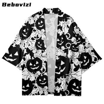 Plius dydis 4XL 5XL 6XL laisvi moteriški vyriški drabužiai Helovinas Juodas moliūgas Spausdinti Kimono kardiganas 2023 m. vasarai