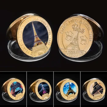 Prancūzija Eifelio bokštas Paauksuotas proginis iššūkis Moneta Paryžiaus orientyras La Turas Eifelio raktų pakabukas Suvenyrų dovana kolekcijai 0