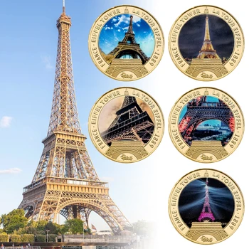 Prancūzija Eifelio bokštas Paauksuotas proginis iššūkis Moneta Paryžiaus orientyras La Turas Eifelio raktų pakabukas Suvenyrų dovana kolekcijai 1