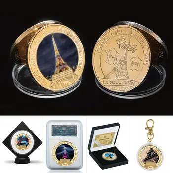 Prancūzija Eifelio bokštas Paauksuotas proginis iššūkis Moneta Paryžiaus orientyras La Turas Eifelio raktų pakabukas Suvenyrų dovana kolekcijai 2