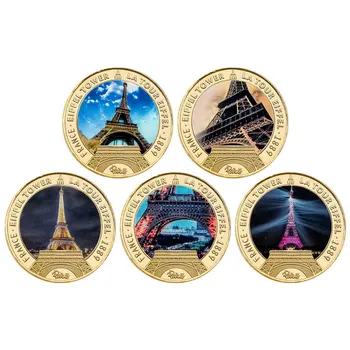 Prancūzija Eifelio bokštas Paauksuotas proginis iššūkis Moneta Paryžiaus orientyras La Turas Eifelio raktų pakabukas Suvenyrų dovana kolekcijai 4