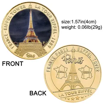 Prancūzija Eifelio bokštas Paauksuotas proginis iššūkis Moneta Paryžiaus orientyras La Turas Eifelio raktų pakabukas Suvenyrų dovana kolekcijai 5
