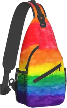 Rainbow LGBT Print Chest Bags Crossbody Sling Backpack Travel Daypack Crossbody Shoulder Bag for Adult