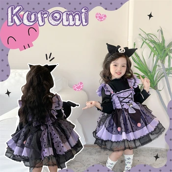 Sanrio Kawali Kuromi suknelė Anime Vaikai Lolita Princesė Suknelė Ruduo R Laisvos ilgos rankovės Audinys Ins Nėrinių sijonas Gimtadienio dovana