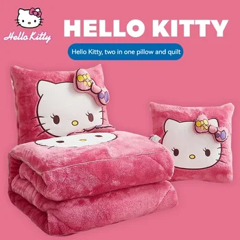 Sanrio žiemos sutirštinta Hello Kitty pagalvė ir antklodė Dvigubo naudojimo automobilių biuras Miela katės nap pagalvės pagalvėlė ir antklodė 2-in-1 mergaitės dovana