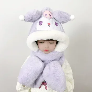 Sanrios Mano melodija Anime Kawaii Rudens ir žiemos vaikai Pliušinės skrybėlės Pirštinės Šalikai Vaikai Mielas Šiltas kaklas Kalėdinės dovanos