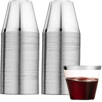 Sidabriniai apvadiniai plastikiniai puodeliai, plastikiniai puodeliai Daugkartinio naudojimo gėrimų taurės Vakarėlio vyno taurės šampano kokteiliui Martini