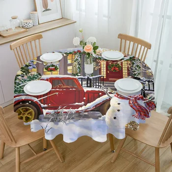 Sniego senis Namai Kalėdų eglutė Sunkvežimis Apvali staltiesė Neperšlampamas vestuvių vakarėlio stalas Dangtis Kalėdinis valgomojo stalas Staltiesė