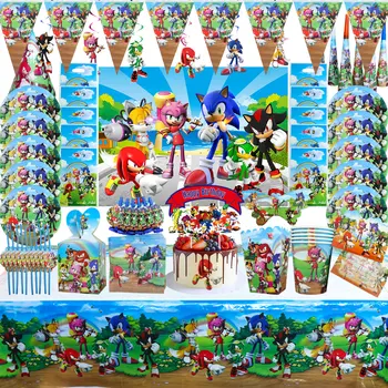Sonic Party Decoration Vienkartiniai indai Balionų puodelis Lėkštė Servetėlė Staltiesė Tortų antpilas vaikams Berniukai Kūdikių dušo reikmenys
