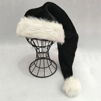Suaugusiųjų juoda pliušinė ilga kalėdinė kepurė 75cm Xmas Šiltos kepurės kostiumas Pompom Kalėdų senelio kepurė Festivalio rekvizitai Dovanos 2023 Nauja