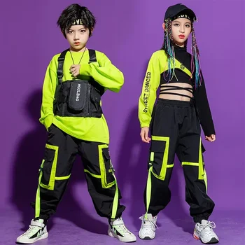Tactical Cargo Jogger Kelnės mergaitėms Berniukai Džiazo šokis Kostiuminiai drabužiai Kid Kpop Hip Hop drabužiai Džemperis Crop Top Gatvės apranga