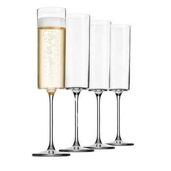 Taurė Šampano fleitos 4 pakuotės 6 uncijų šampano taurės 4Pc rinkinys, aukščiausios kokybės kvadratinis kraštas pūstas stiklinis vyno taurė