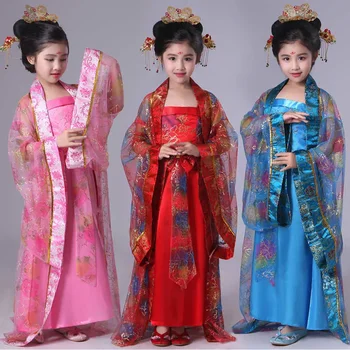 tradiciniai kinų šokių kostiumai vaikai moterys mergaitės vaikams rankovės gerbėjų suknelė liaudies kostiumas moteris senoviniai hanfu drabužiai
