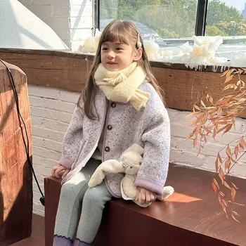 Vaikai Medvilninis paminkštintas paltas 2023 Žiemos mergaitės storas violetinis Nauja madinga Vienspalvis Storas Šiltas Paprastas Mergaičių paltas