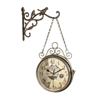 Vintage Double Side Silent Wall Clock Rotation Metal Wall Clock Party Supplies Dropship