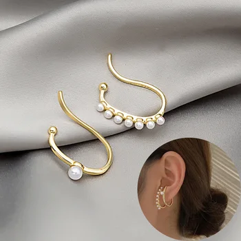 Vintažiniai perlų cirkono auskarai Auskarai moterims Be pradurtų retro ausų rankogalių vestuvių vakarėlis Korėjos mados papuošalų didmeninė dovana