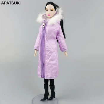Violetinė ilgo palto medvilninė suknelė Barbei Lėlių drabužiai Parka 1/6 BJD lėlės vaikams Žaisliniai žiemos drabužiai Striukės lėlės aksesuarai