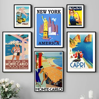 Visame pasaulyje garsus miestas Italija Niujorko sienų meno drobės tapyba Šiaurės šalių plakatai ir spaudiniai Abstraktūs sieniniai paveikslėliai svetainės dekorui