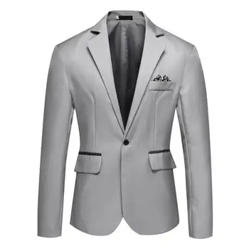 Vyriškas kostiuminis paltas Elegantiškas plonas kostiumas Vyriškas kostiuminis paltas oficialiems verslo stiliaus jaunikiams Vestuvinis vieno mygtuko megztinis su ilgu