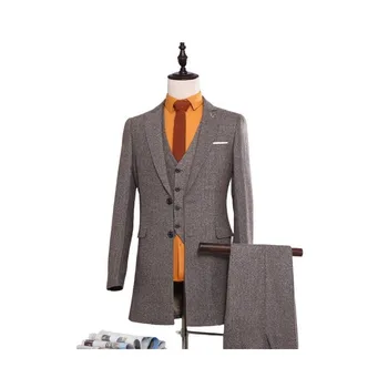 Vyrų anglų verslas Atsitiktinis vidutinio ilgio kostiumas Vyriškas trijų dalių plonas vilnos kostiumas Banketinis kamuolys Vestuvinis dvivietis smokingas