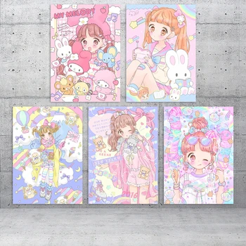 Wall Artwork Hd Print Japonų anime moduliniai plakatai Mielas paveikslėlis Drobė Animacinis filmas Mergaitė Interjero tapyba Kawaii kambario dekoro namai