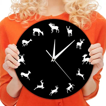 Woodland Wildlife Animals Sieninis laikrodis Modernaus dizaino briedžių būtybės Namų dekoras Sieninis laikrodis Elnių ragų medžiotojų dovana