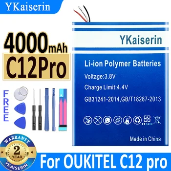 YKaiserin baterija C12 Pro 4000mah skirta Oukitel C12Pro C 12 Pro išmaniajam telefonui Bateria + nemokami įrankiai