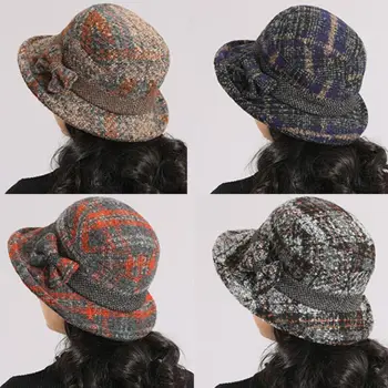 Šilta tvido megzta skrybėlė madinga kvėpuojanti galvos apdangalo kaušo kepurė Kupolas Vintage Žvejo skrybėlė Moterys